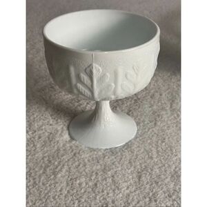 Vintage FTD Milk Glass Compote/Oak Leaf Pattern Vase
